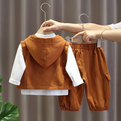 Kids Casual Autumn Outfit Set for Baby Boys - Vest, T-Shirt, Pants