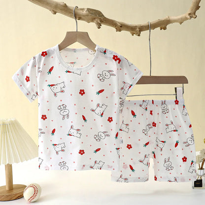 Cute Cartoon Baby Pajama Set - Short Sleeve Sleepwear