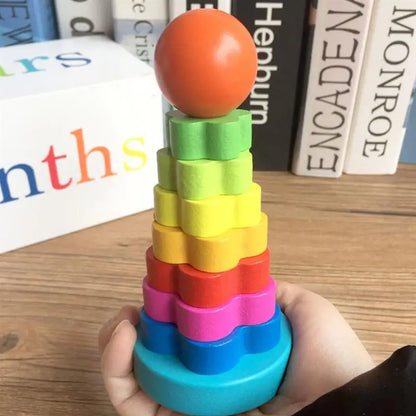 Colorful Wooden Rainbow Stacking Toy for Kids' Learning