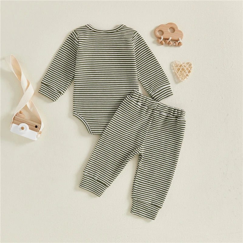 Newborn Baby Boy Striped Romper and Pants Outfit Set