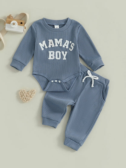 Baby Boy Embroidered Long Sleeve Romper and Pants Set