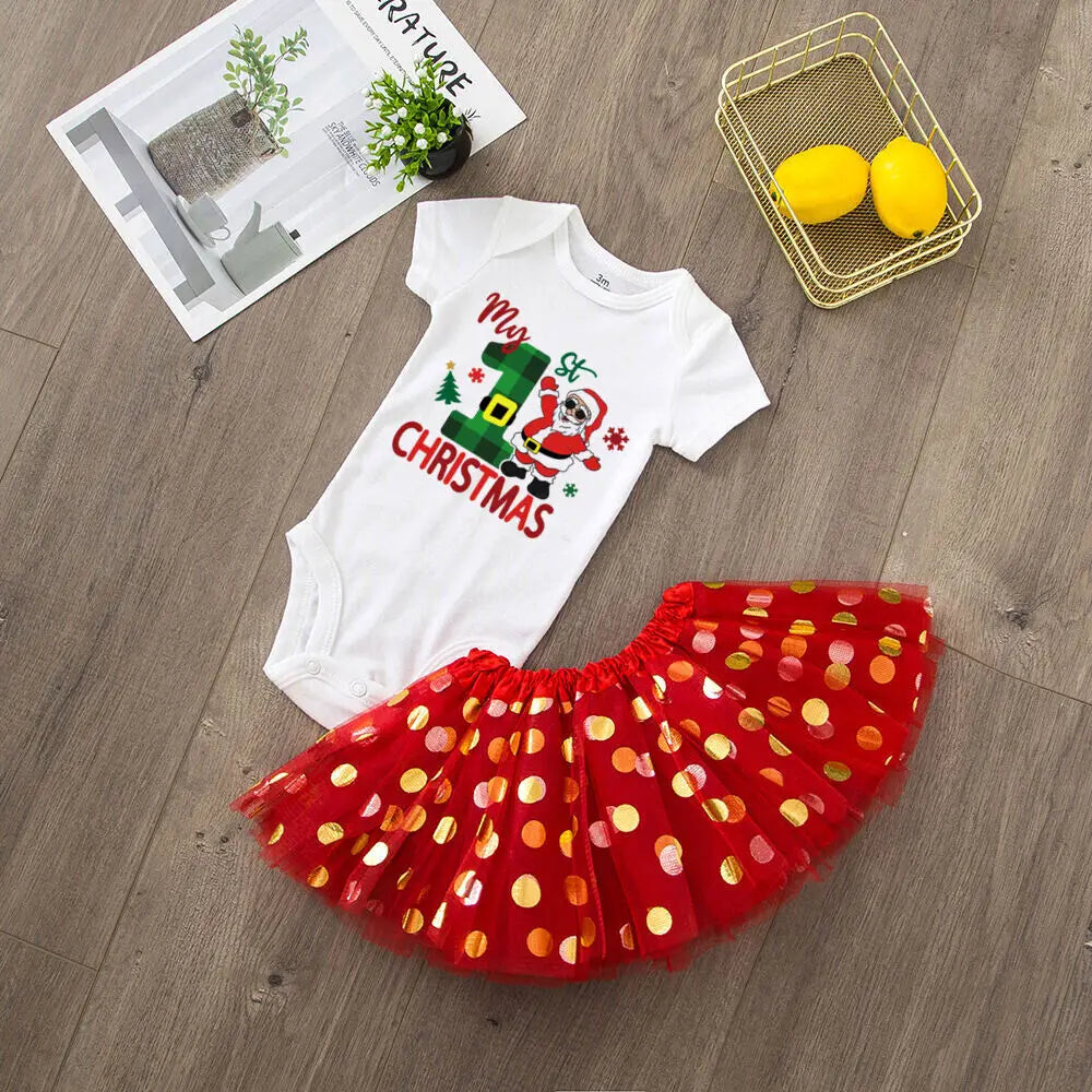Baby Girls' Christmas Cake Smash Tutu Dress and Bodysuit Set