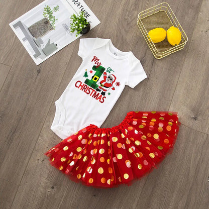 Baby Girls' Christmas Cake Smash Tutu Dress and Bodysuit Set