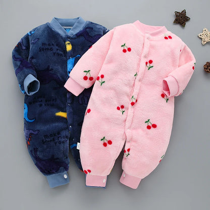 Soft Flannel Infant Jacket and Jumpsuit for Newborns 0-18 Months