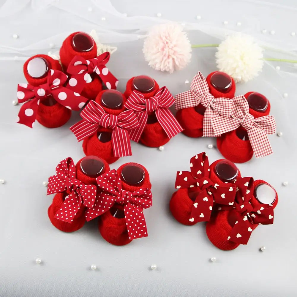 Newborn Baby Headband and Anti-Slip Bow Socks Set
