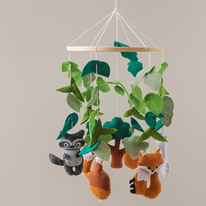 Wooden Baby Crib Mobile with Soft Felt Animal Toys