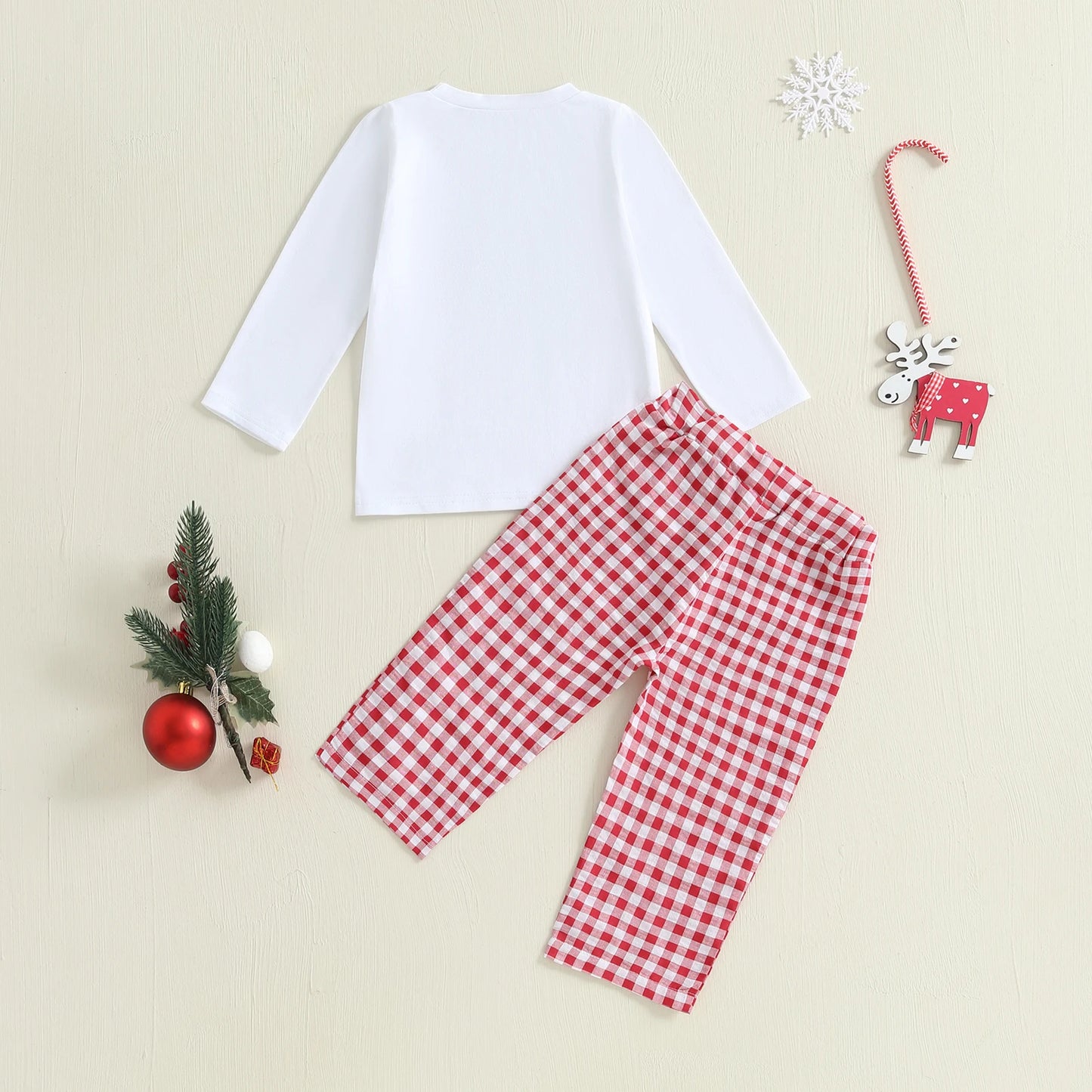 Baby Boys' 2-Piece Christmas Outfit Set with Embroidery and Plaid