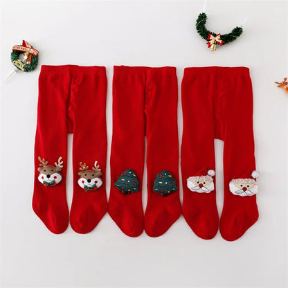 Red Cotton Christmas Tights for Infants and Toddlers