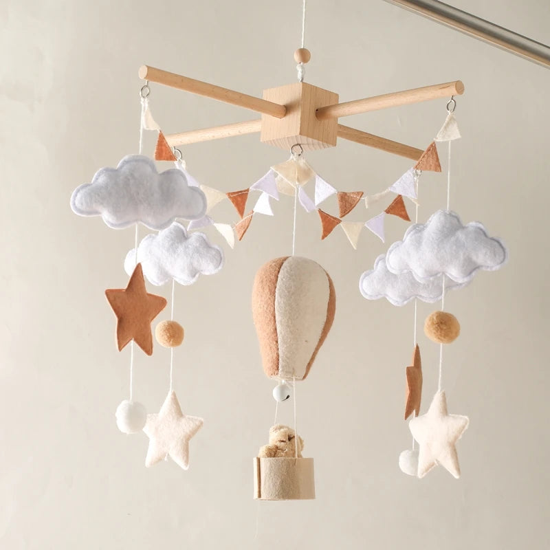 Wooden Hot Air Balloon Baby Crib Mobile and Rattle Toy