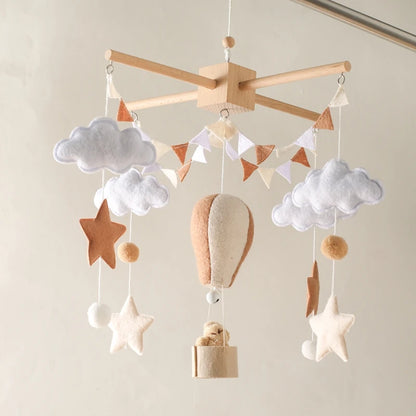 Wooden Hot Air Balloon Baby Crib Mobile and Rattle Toy