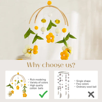 Baby Crib Mobile Rattles with Cartoon Bee for Nursery Decor