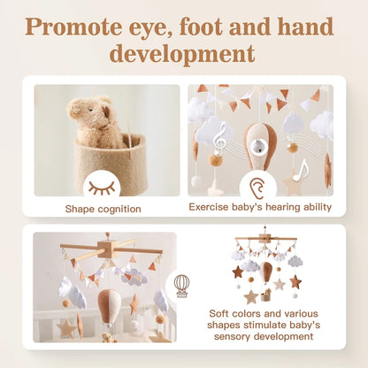 Wooden Hot Air Balloon Baby Crib Mobile and Rattle Toy