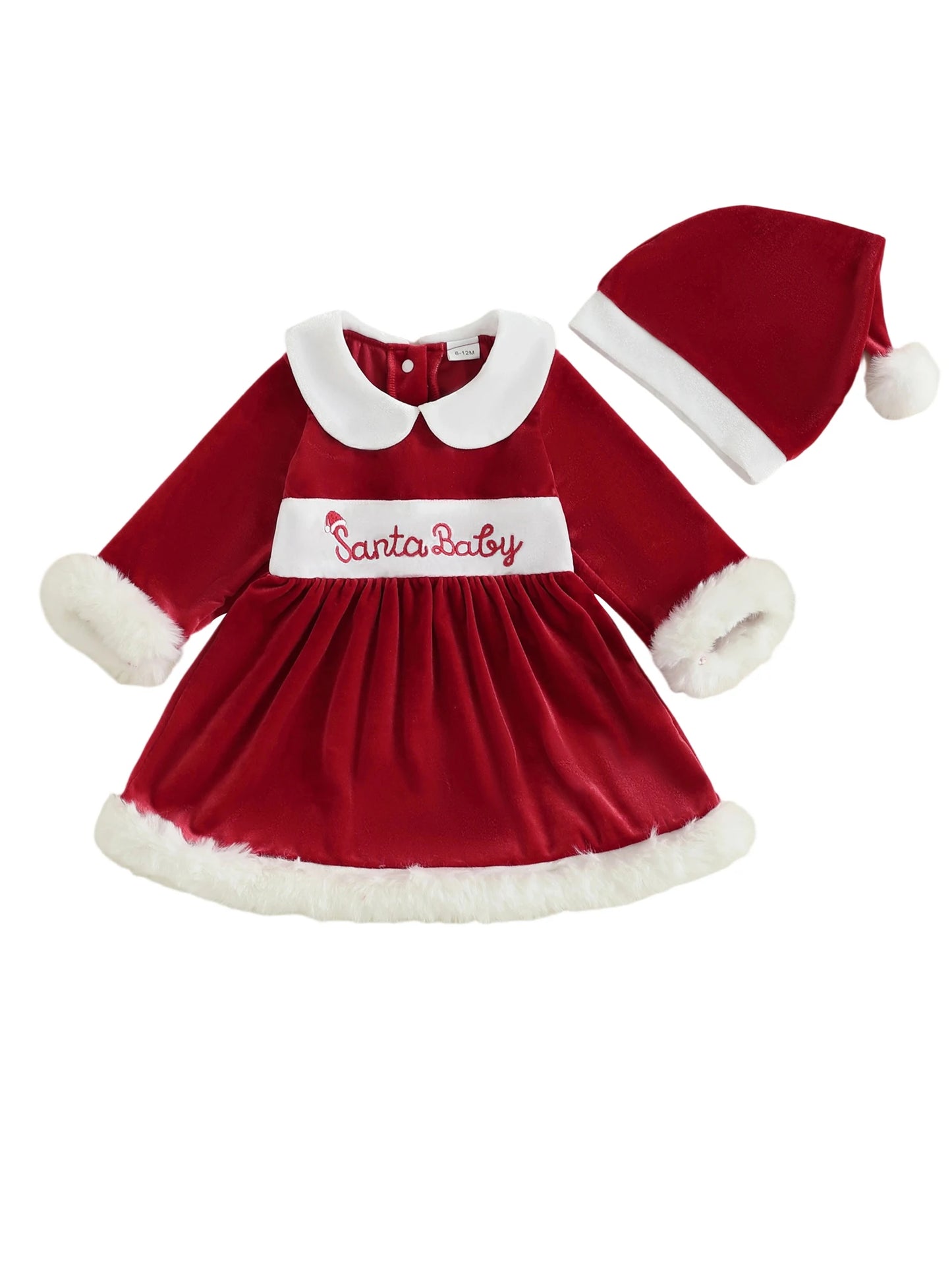 Baby Girl Christmas Velvet Dress with Santa Hat Set