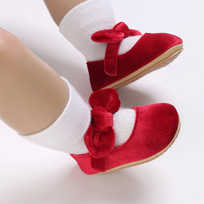 Red Baby Girl Bow Soft Sole Anti-Slip Walking Shoes