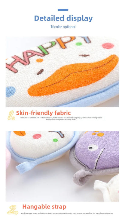 Cartoon Baby Bath Sponge and Scrubbing Towel for Newborns