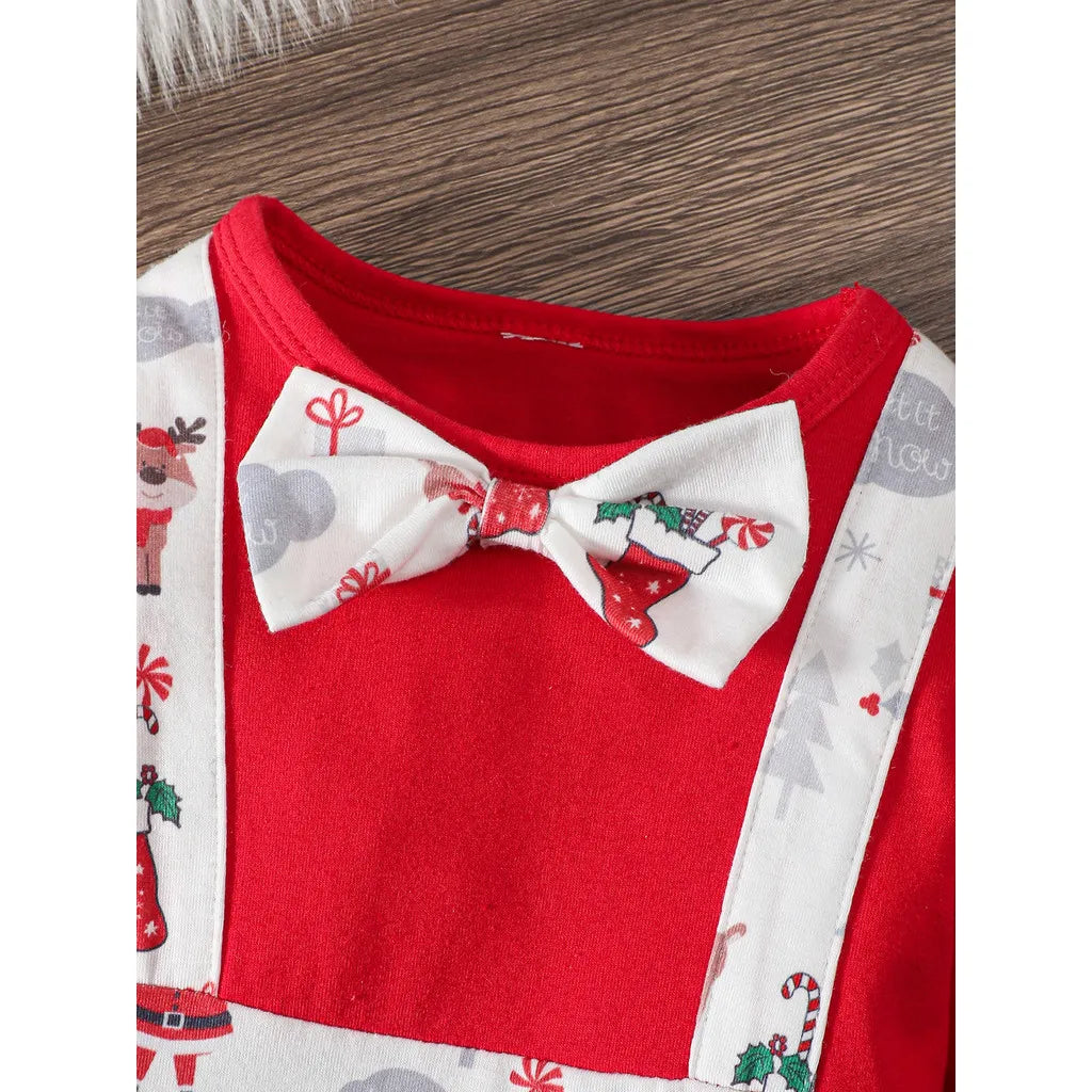 Santa Print Baby Boy Christmas Romper and Hat Set 0-2 Years
