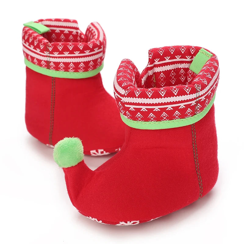 Santa Design Baby Booties with Anti-Slip Soles for Winter