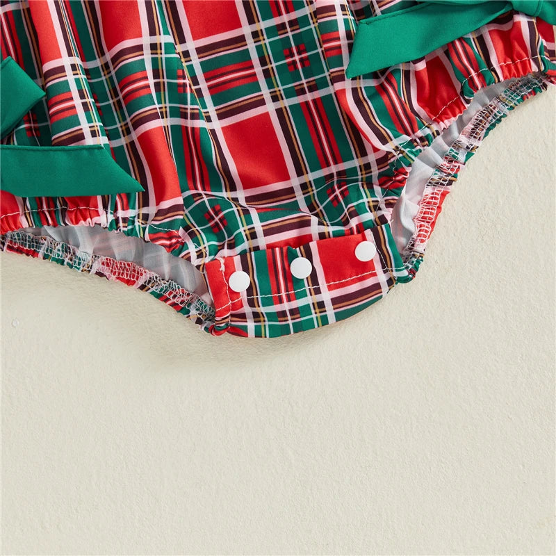 Newborn Baby Girl Christmas Santa Print Long Sleeve Romper