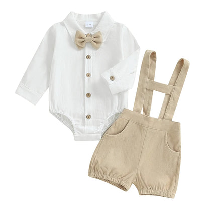 Toddler Boy Bow Tie Suspender Shorts Outfit 3PC Set