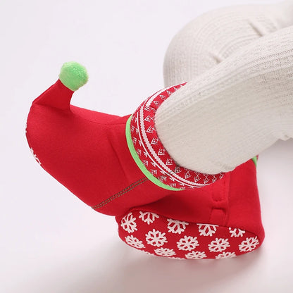 Santa Design Baby Booties with Anti-Slip Soles for Winter