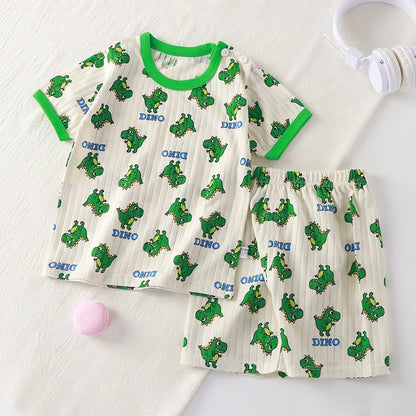 Kids Cartoon Print Summer T-Shirt and Shorts Set