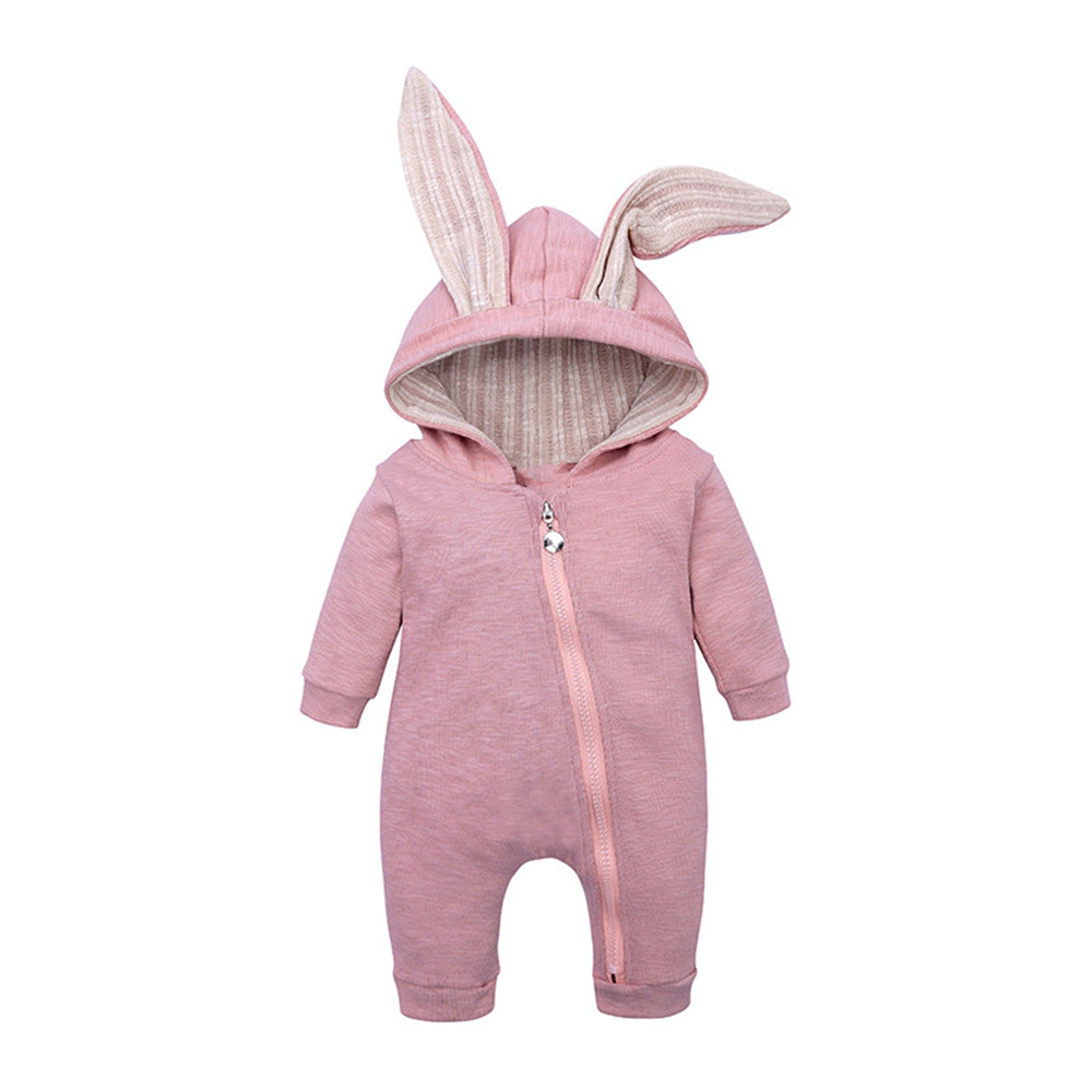 Rabbit Ears Hooded Baby Bodysuit with Zipper for Boys and Girls