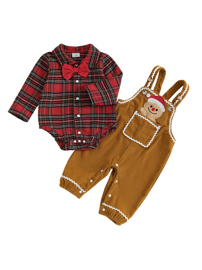 Baby Boys Christmas Plaid Romper with Gingerbread Embroidery