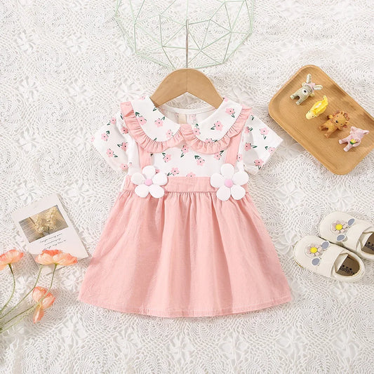 Summer Baby Girl Cotton Floral Dress with Shoulder Straps