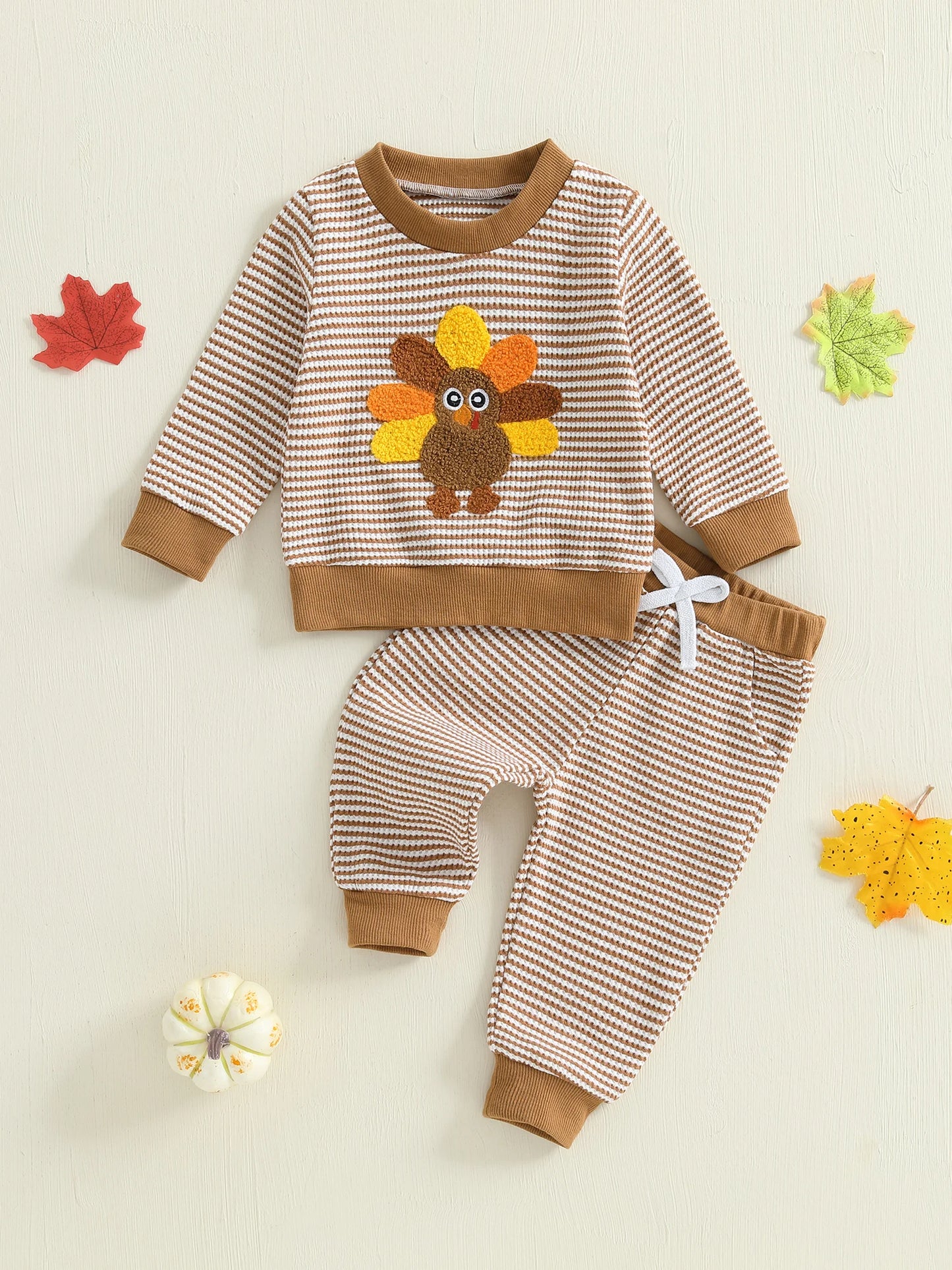 Toddler Girls Turkey Embroidered Sweatshirt and Pants Set