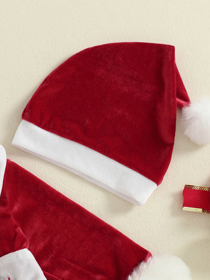 Baby Girl Christmas Velvet Dress with Santa Hat Set