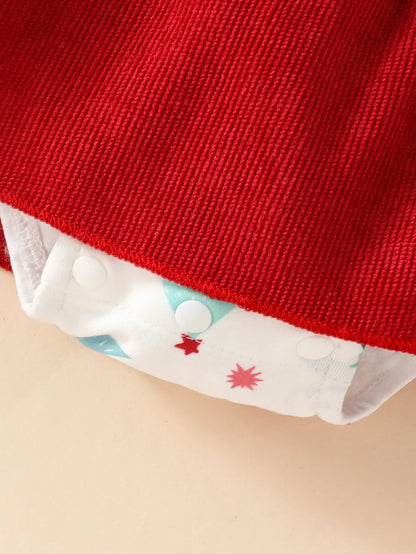 Tree Print Red Corduroy Baby Girl Dress for New Year's Eve