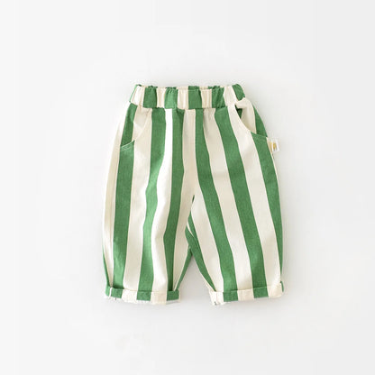 Kids' Loose Striped Cotton Pants with Pockets for Outdoor Play