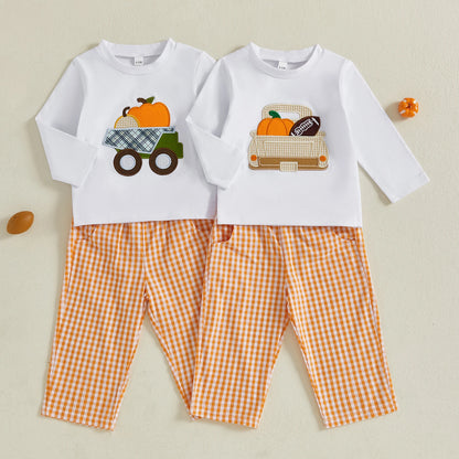 Pumpkin Embroidery Toddler Boy Halloween Sweatshirt & Pants Set