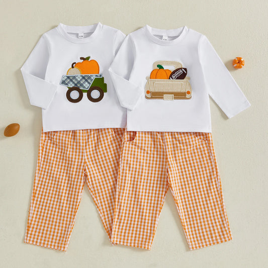 Pumpkin Embroidery Toddler Boy Halloween Sweatshirt & Pants Set