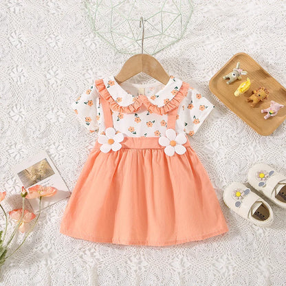 Summer Baby Girl Cotton Floral Dress with Shoulder Straps