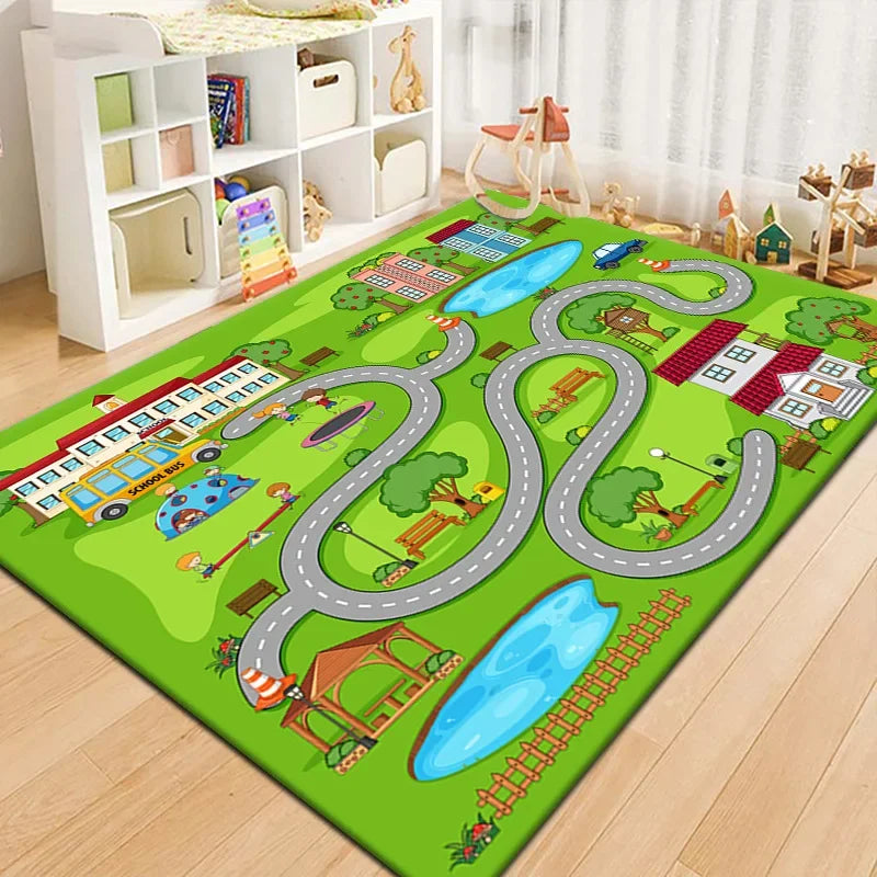 Non-Slip Baby Play Mat with Cartoon Road Design