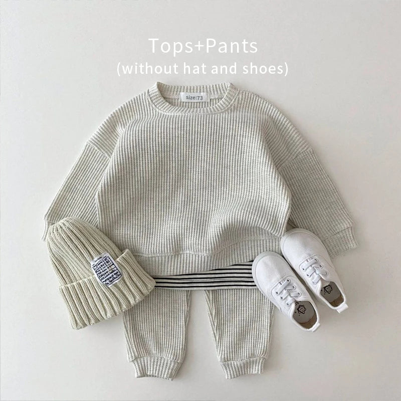 Toddler Boys' Waffle Cotton Sweatshirt and Pants Set
