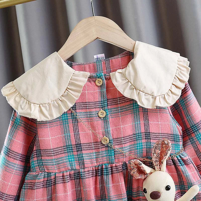 Checkered Peter Pan Collar Dress for Baby Girls