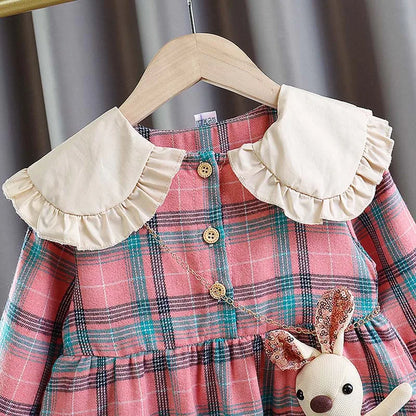 Checkered Peter Pan Collar Dress for Baby Girls