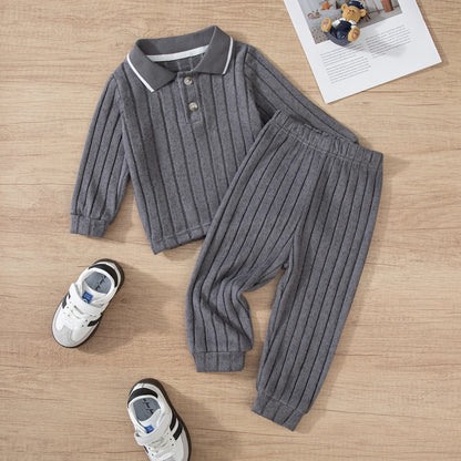 Boys' Two-Piece Warm Collar Suit for Autumn & Winter