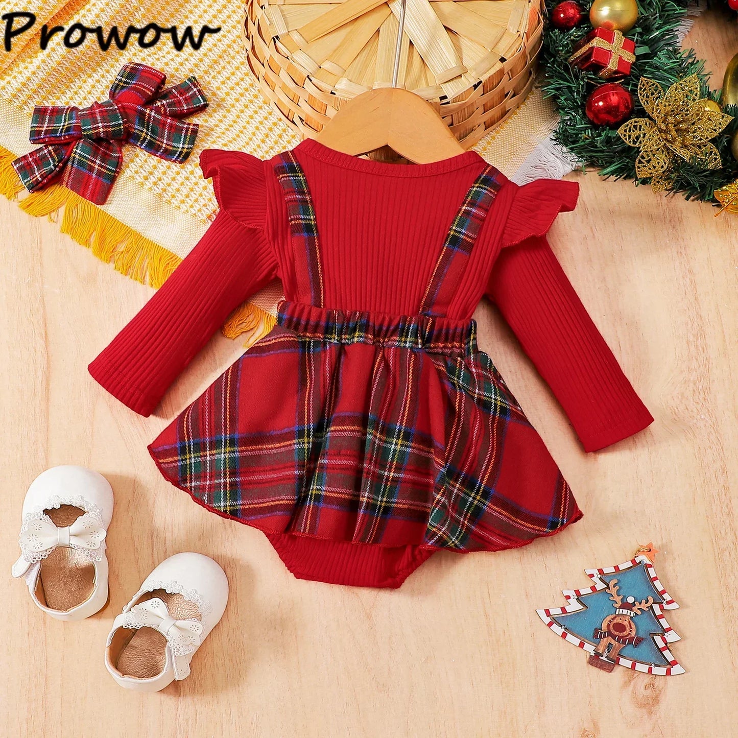 Tree Print Red Corduroy Baby Girl Dress for New Year's Eve