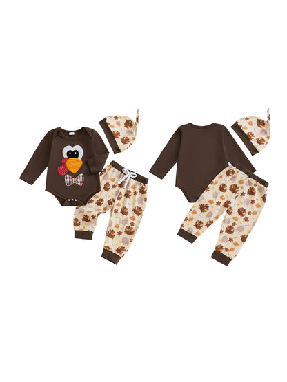 Newborn Thanksgiving Turkey Romper and Pants Set with Hat