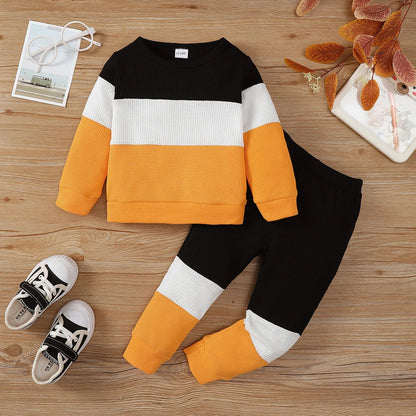 Color Block Long Sleeve Top and Pants Set for Boys 1-6 Years