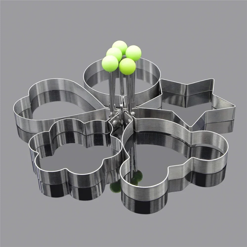 1/5 STUKS RVS ronde/hart/bloem/vijfpuntige ster en muisvormige ei mal ring keukengereedschap