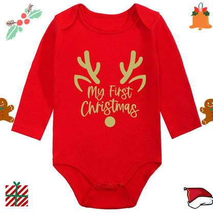 Santa Claus Elk Print Long Sleeve Baby Romper for Newborns