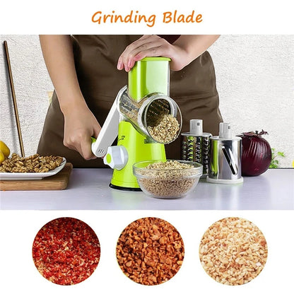 Manual Rotary Cheese Grater and Vegetable Slicer with 3 Interchangeable Stainless Steel Drums