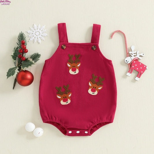 Christmas Corduroy Suspender Romper for Newborns 0-18M