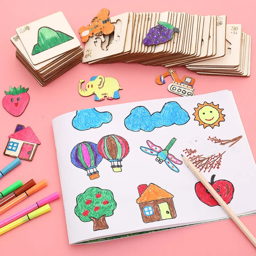 Montessori Wooden Drawing Stencils for Kids' Learning Activities