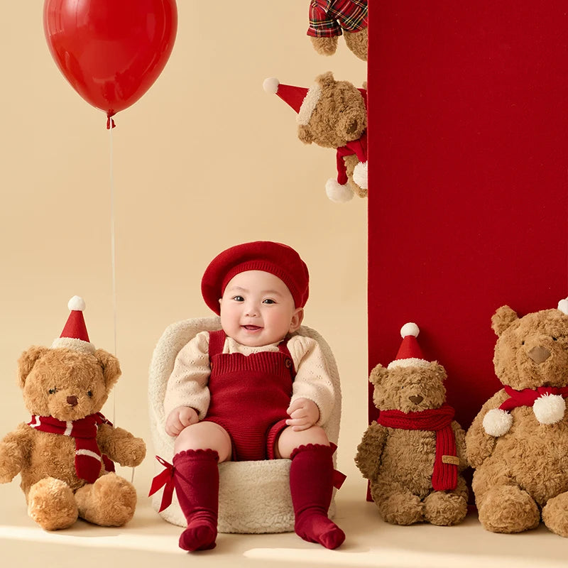 Christmas Baby Outfit Set with Knitted Hat and Socks