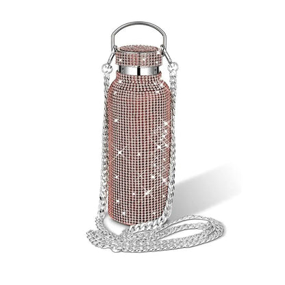 Rhinestone Stainless Steel Water Bottle with Carrying Strap